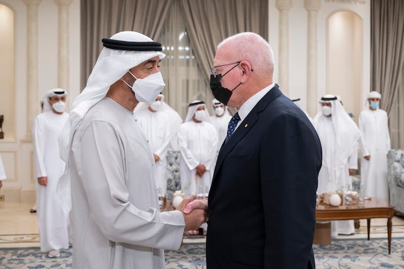 David Hurley, Governor General of Australia, with the President, Sheikh Mohamed.