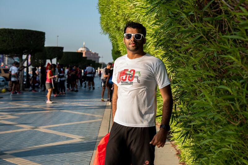 Sadique Ahamed ran 50 kilometres in Abu Dhabi on Friday, December 2, to demonstrate his love and gratitude for the UAE as the country celebrates its 50th anniversary. All Photos by Vidhyaa Chandrmohan for The National