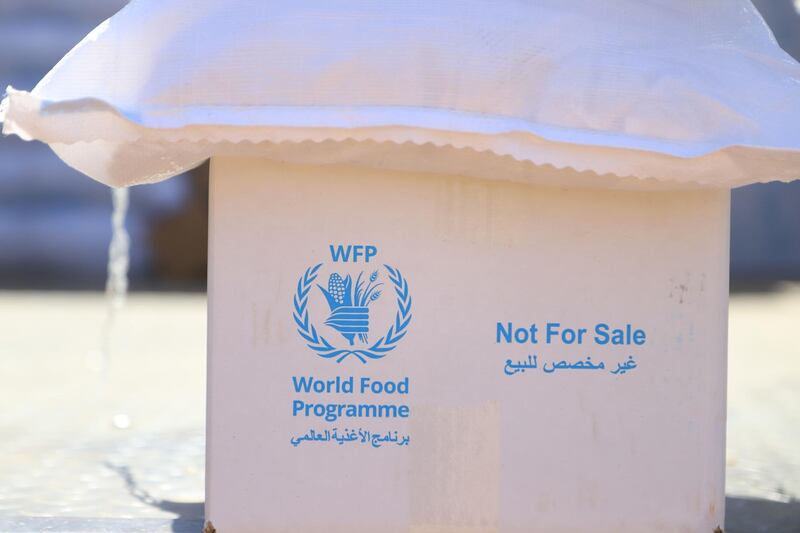 One of the relief boxes with WFP logo with the phrase "Not For Sale".