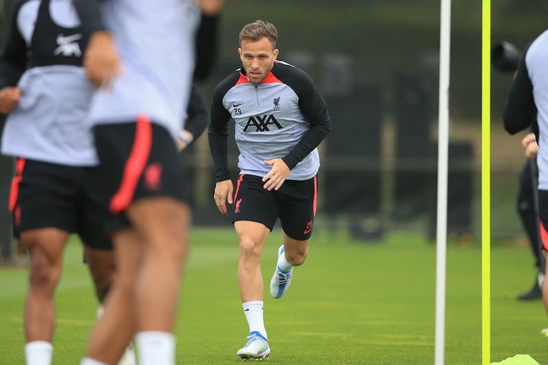 Liverpool's Brazilian midfielder Arthur Melo takes part in a training session on Tuesday. AFP
