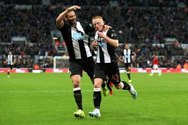 Matthew Longstaff scored for Newcastle United on debut against Manchester United at St. James Park. Getty
