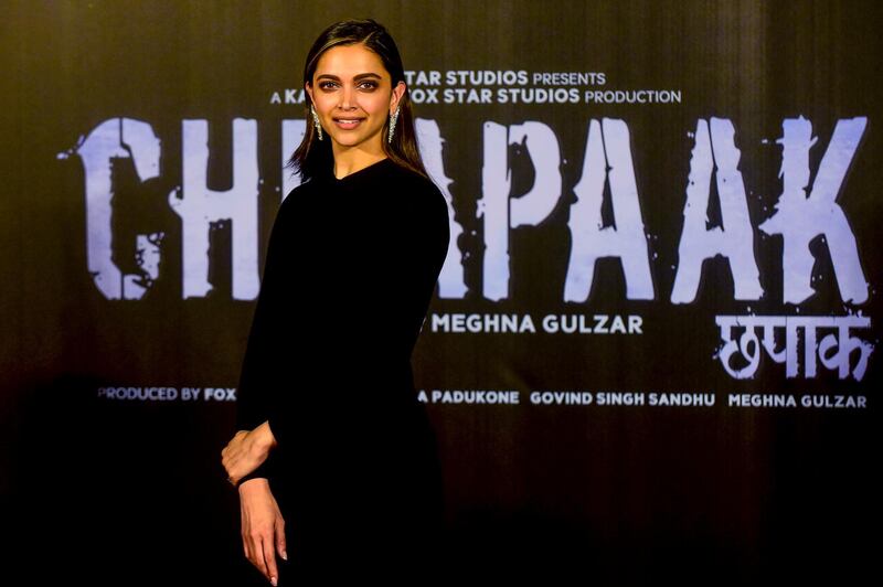 Bollywood actress and producer Deepika Padukone poses for photographs as she attends the trailer launch of her upcoming Hindi film 'Chhapaak' directed by Meghna Gulzar, in Mumbai on December 10, 2019. (Photo by Sujit Jaiswal / AFP)