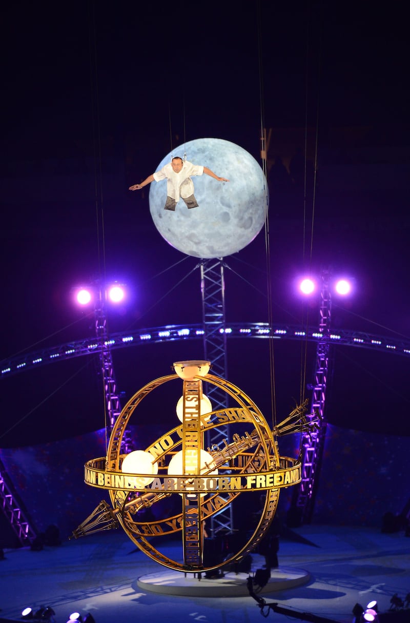 LONDON, ENGLAND - AUGUST 29: Dancer David Toole performs an aerial ballet during the Opening Ceremony of the London 2012 Paralympics at the Olympic Stadium on August 29, 2012 in London, England. (Photo by Justin Setterfield/Getty Images) *** Local Caption ***  150988806.jpg