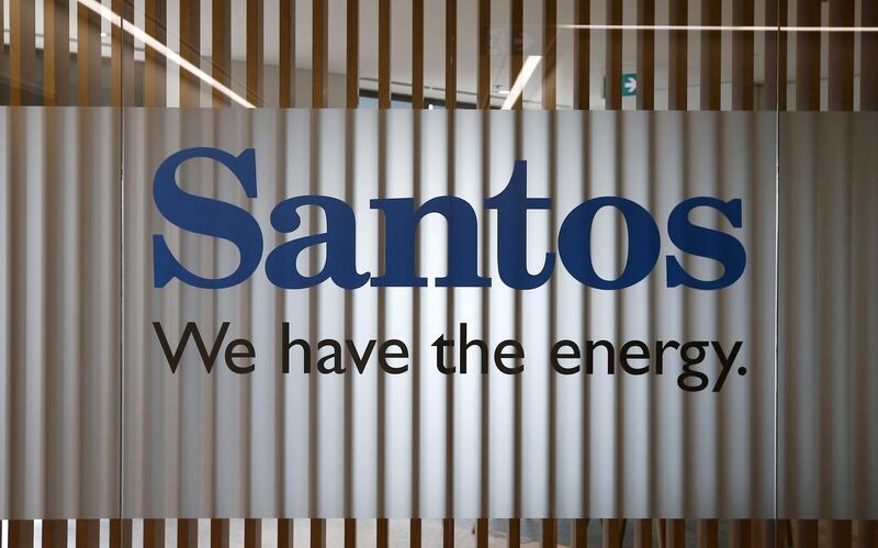 FILE PHOTO: The logo of Australian oil and gas producer Santos Ltd is pictured at their Sydney office February 15, 2016.  REUTERS/Jason Reed/File Photo