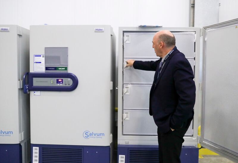 Robert Sutton, head of the Logistics Cluster at Abu Dhabi Ports, in the UAE's largest freezer centre, where temperatures are set for the various vaccines stored at the facility.