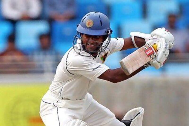 Sri Lanka's batsman Kaushal Silva plays a shot against Pakistanon the opening day of the second cricket Test between Pakistan and Sri Lanka at Dubai's international cricket stadiumn Dubai .