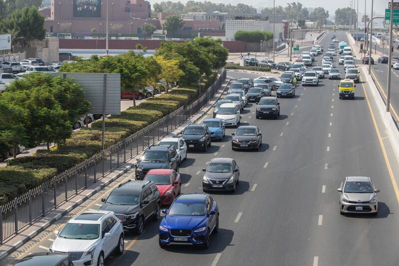 Traffic along Hessa street in Dubai as parents and drivers pick up school children at the end of the school day last year. Photo: Antonie Robertson / The National