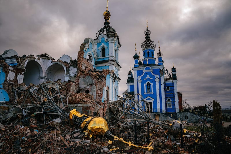 Destruction in the village of Bohorodychne, Donetsk, in January 2023. AFP