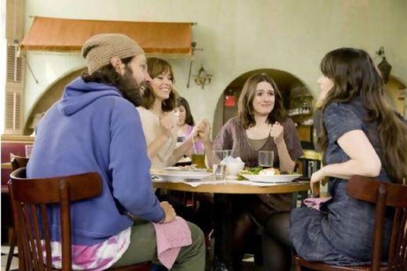 From left, Paul Rudd, Elizabeth Banks, Emily Mortimer and Zooey Deschanel in Our Idiot Brother, directed by Jesse Peretz. Courtesy the Weinstein Company
