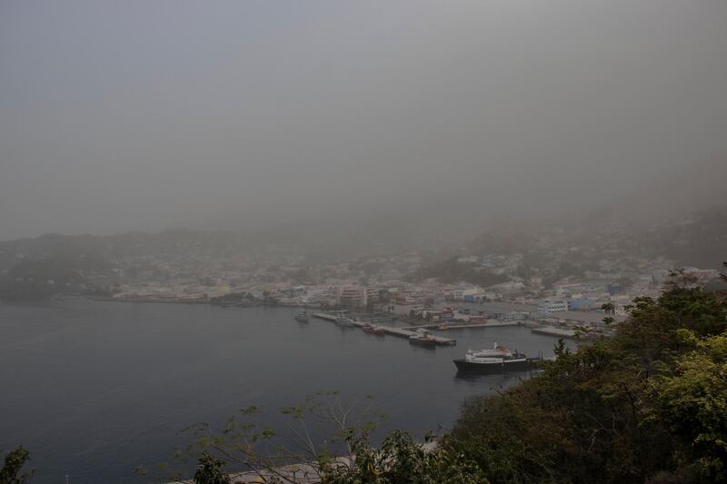 Volcanic ash has covered many parts of  St Vincent, including the capital Kingstown, while a sulphurous cloud of smoke hangs in the air. AP Photo