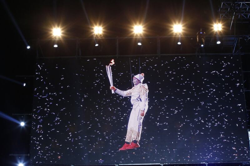 epa06301741 South Korean's Ryu Seung-min, member of the International Olympic Committee (IOC) Athletes's Commission appears on a screen during The Olympic Torch Relay K-pop Concert for the PyeongChang Olympics 2018 G-100days Event at the Gwanghwamun Square Special Outdoor Stage in Seoul, South Korea, 01 November 2017. The PyeongChang 2018 Winter Games Olympics, will run from 09 to 25 February 2018.  EPA/KIM HEE-CHUL / POOL