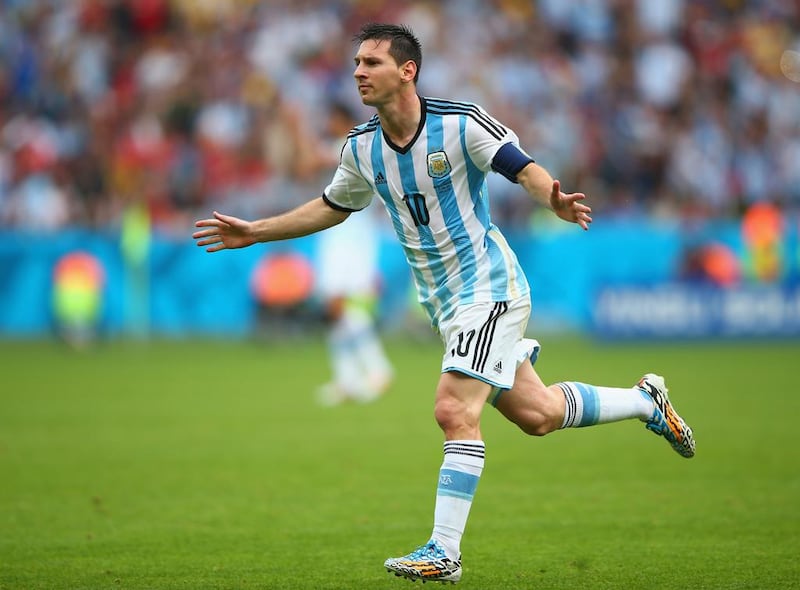 Lionel Messi of Argentina celebrates scoring his team's second goal against Nigeria on Wednesday at the 2014 World Cup in Porto Alegre, Brazil. Ian Walton / Getty Images