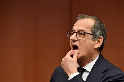 FILE PHOTO: Italian Economy Minister Giovanni Tria gestures during a Euro zone finance ministers meeting to discuss reforms of the monetary union in Brussels, Belgium, November 19, 2018. REUTERS/Eric Vidal/File Photo