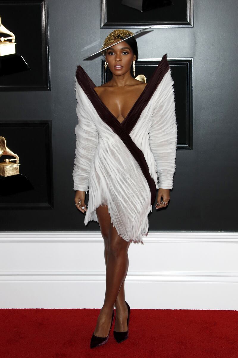 Janelle Monae, wearing structural Jean Paul Gaultier, arrives at the 61st Grammy Awards on February 10, 2019.  EPA
