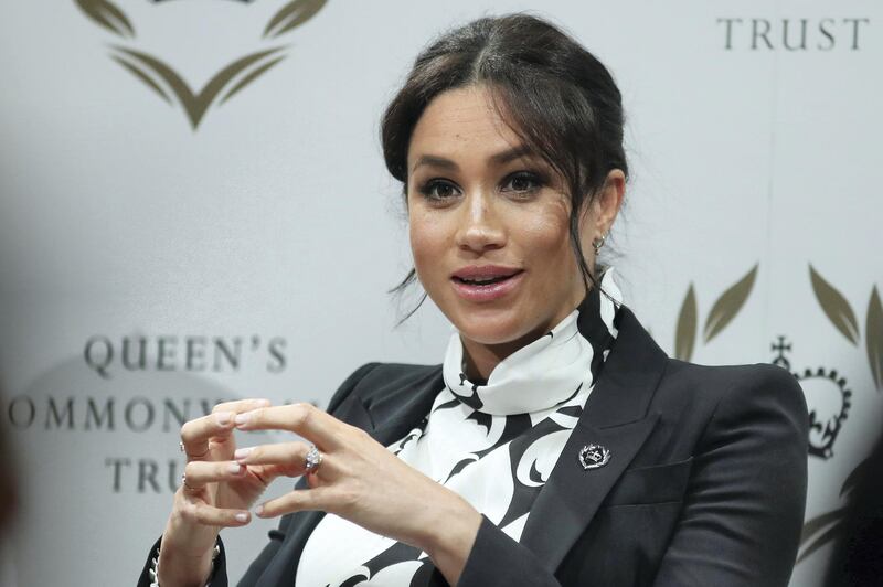 LONDON, ENGLAND - MARCH 8: Meghan, Duchess of Sussex attends a panel discussion convened by the Queen's Commonwealth Trust to mark International Women's Day on March 8, 2019 in London, England. (Photo by Daniel Leal-Olivas - WPA Pool/Getty Images)