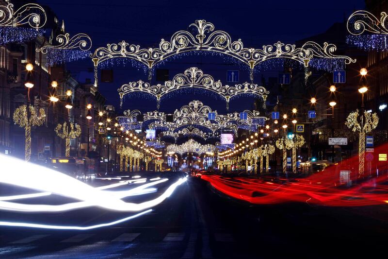 New Year illuminations are seen at the Nevsky Prospect in St Petersburg, Russia. Reuters