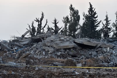Rubble at the site of the Israeli air strike near Baalbek, which killed two Hezbollah fighters. EPA