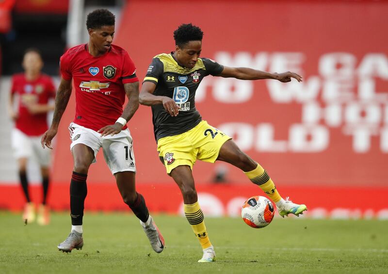 Marcus Rashford of Manchester United in action against of Kyle Walker-Peters of Southampton. EPA