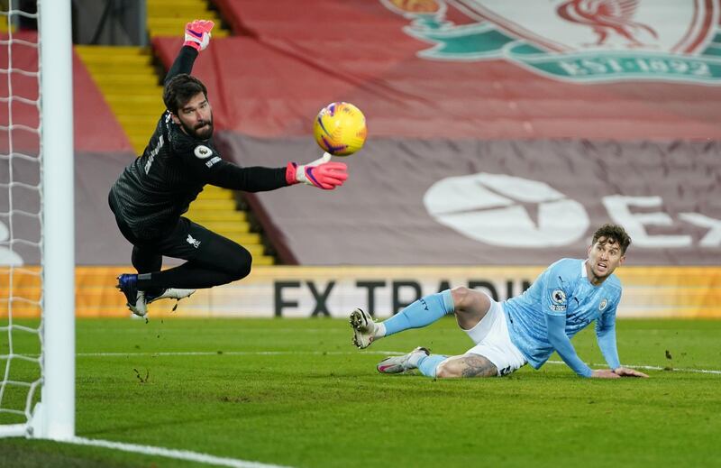 John Stones scores for City but the goal was ruled out for offside. Reuters