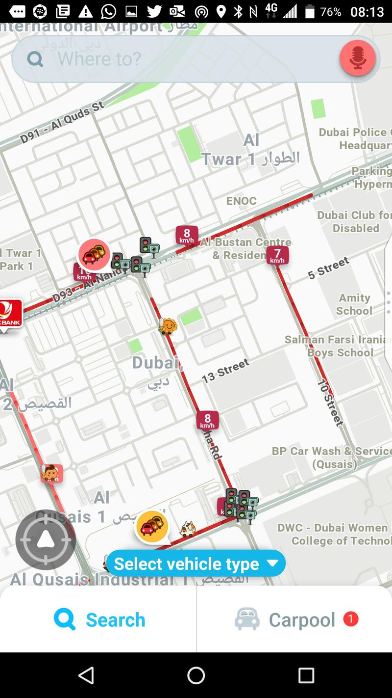 Heavy congestion and road closures could be seen on the Waze traffic app map on Monday morning. The National.