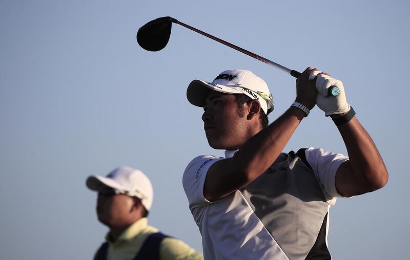 Hideki Matsuyama of Japan hits his tee shot on the 18th. EPA