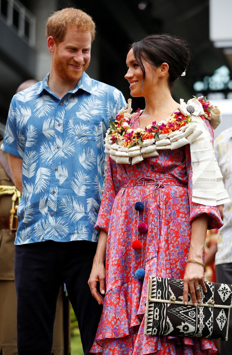 SUVA, FIJI - OCTOBER 24: Prince Harry, Duke of Sussex and Meghan, Duchess of Sussex visit the University of the South Pacific on October 24, 2018 in Suva, Fiji. The Duke and Duchess of Sussex are on their official 16-day Autumn tour visiting cities in Australia, Fiji, Tonga and New Zealand.  (Photo by Phil Noble - Pool/Getty Images)