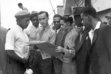 Newly arrived Jamaican immigrants on board the 'Empire Windrush' at Tilbury, on 22 June 1948. Getty Images