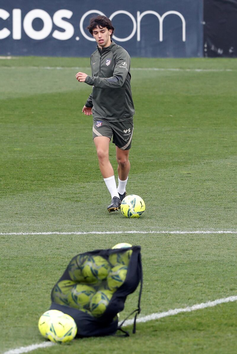 Atletico Madrid's Portuguese striker Joao Felix during training. EPA