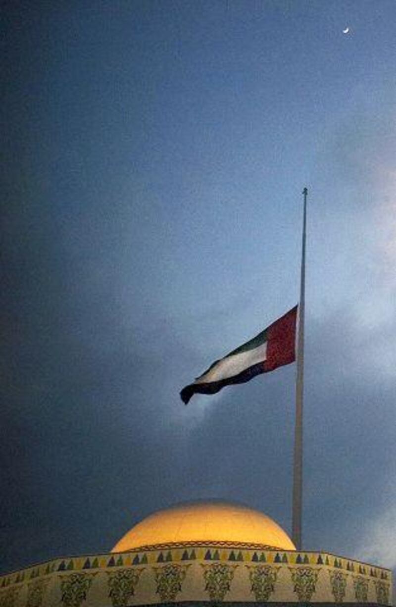Abu Dhabi, United Arab Emirates - January 2, 2008 / The National flag is flown at half mast after the death of a ruler. ( Delores Johnson / The National )