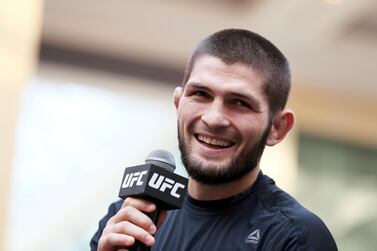 ABU DHABI , UNITED ARAB EMIRATES , SEPTEMBER 4 – 2019 :- Khabib Nurmagomedov during the UFC Open Workout session held at The Yas Mall in Abu Dhabi. ( Pawan Singh / The National ) For Sports/Online/Instagram. Story by John