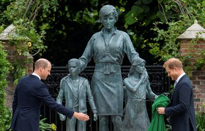 Prince Harry with his brother Prince William unveiling a statue of their late mother Princess Diana at Kensington Palace in June 2021. Harry says is it unsafe to bring his family to the UK unless they have police protection. Reuters