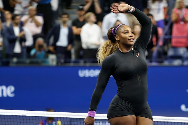 Sep 3, 2019; Flushing, NY, USA; Serena Williams of the United States waves to the crowd after her match against Qiang Wang of China (not pictured) in a quarterfinal match on day nine of the 2019 US Open tennis tournament at USTA Billie Jean King National Tennis Center. Mandatory Credit: Geoff Burke-USA TODAY Sports