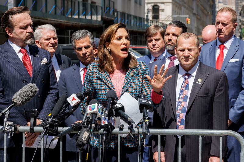 Representative Maria Elvira Salazar was one of many politicians who attended the New York trial to show support for Trump. EPA