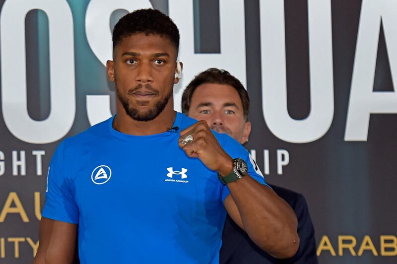 British boxer Anthony Joshua attends the press conference. AFP