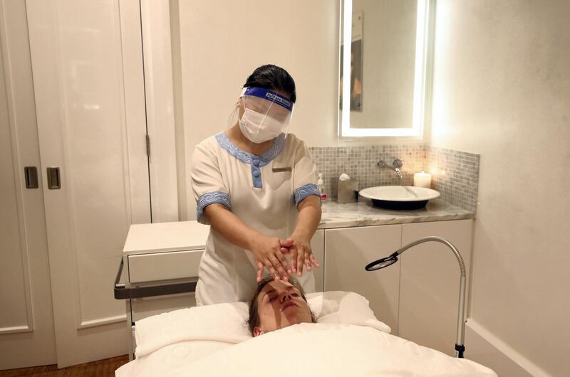 Dubai, United Arab Emirates - Reporter: Ashleigh Stewart. Lifestyle. Sherylle gives a facial at ShuiQi Spa & Fitness at the Atlantis hotel. Spas and massage salons in Dubai have received the green light to resume services. Tuesday, July 7th, 2020. Dubai. Chris Whiteoak / The National