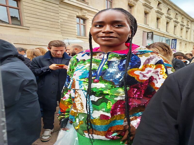 Colourful sequinned top spotted outside the Givenchy show.