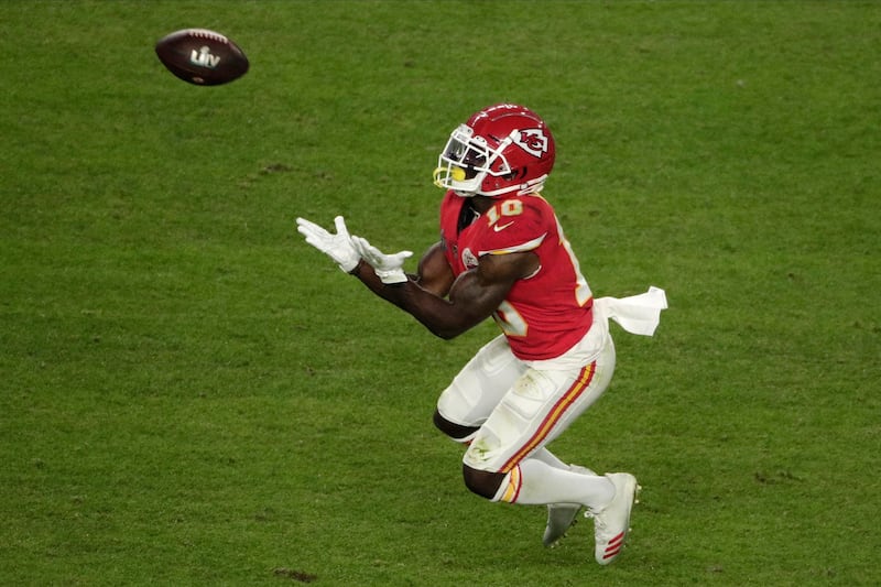 Kansas City Chiefs' Tyreek Hill catches a pass. AP