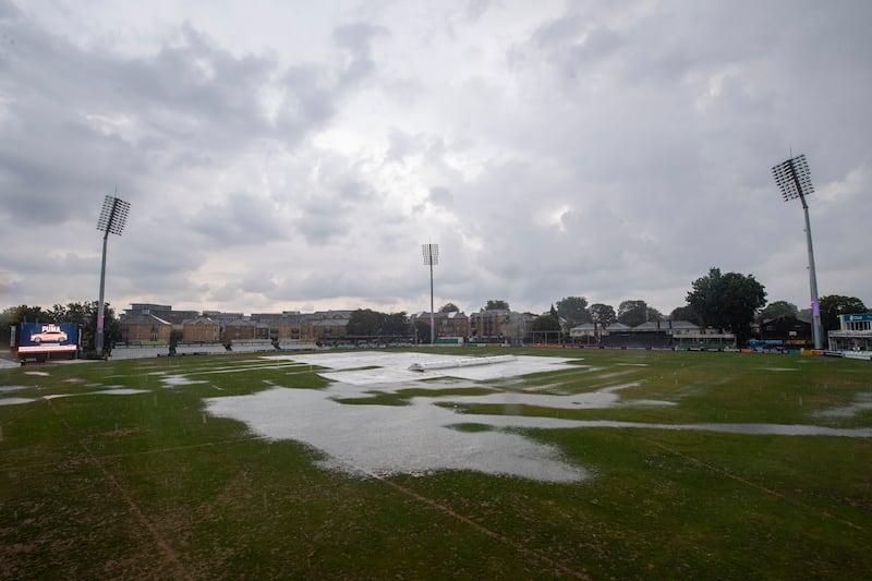 Covers protect the wicket during the Royal London Cup match between Essex Eagles and Yorkshire Vikings at Cloudfm County Ground in Chelmsford, south-east England. Getty