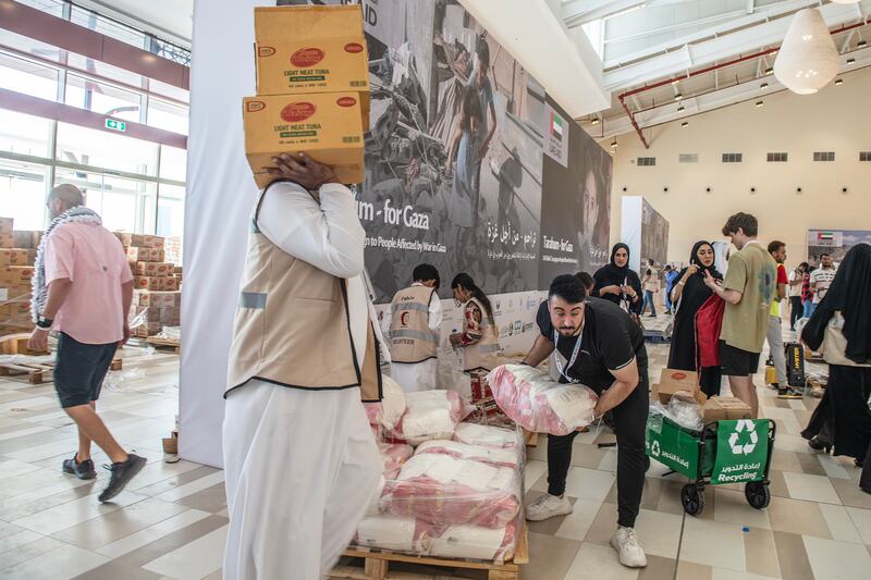Relief packages are put together to help those stricken in Gaza