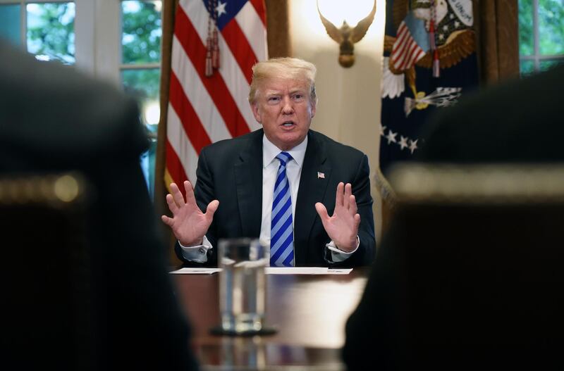 U.S. President Donald Trump speaks during a meeting with California leaders and public officials in the Cabinet Room of the White House in Washington, D.C., U.S., on Wednesday, May 16, 2018. Trump continued to defend the lifeline he offered to Chinese telecom-equipment maker ZTE Corp., insisting trade talks with Beijing are just getting started. Photographer: Olivier Douliery/Pool via Bloomberg