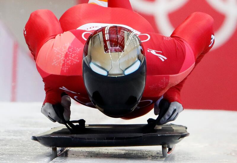 Yun Sungbin of South Korea in action during the Men's Skeleton Heat 1 at the Olympic Sliding Centre during the PyeongChang 2018 Olympic Games, South Korea, 15 February 2018. Diego Azubel / EPA