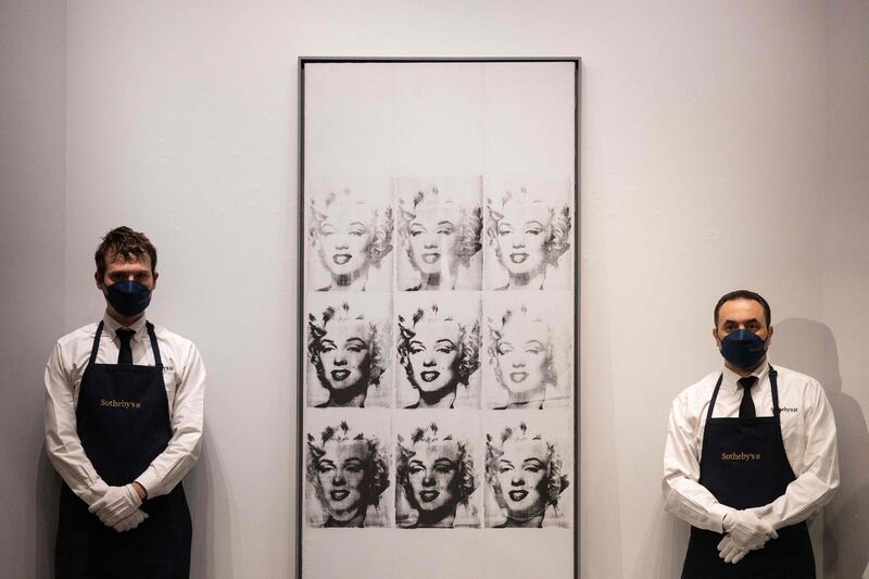 Andy Warhol's 'Nine Marylins', which sold for $47,373,000 at Sotheby's on November 15, 2021 in New York City. AFP