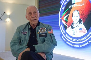 Alfred Worden, an American astronaut and engineer who was the command module pilot for the Apollo 15 Moon mission in 1971, was in the UAE to attend the Abu Dhabi International Petroleum Exhibition and Conference and the Dubai Airshow. Khushnum Bhandari / The National