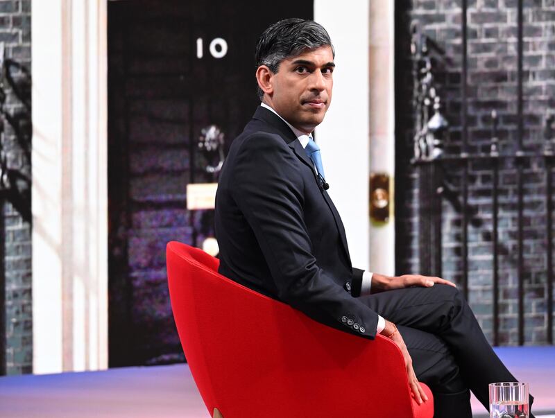 Rishi Sunak before appearing on the BBC's current affairs programme, Sunday With Laura Kuenssbe.  PA
