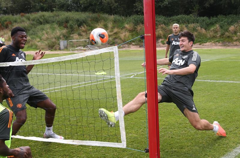 MANCHESTER, ENGLAND - JULY 24: (EXCLUSIVE COVERAGE) Harry Maguire of Manchester United in action during a first team training session at Aon Training Complex on July 24, 2020 in Manchester, England. (Photo by Matthew Peters/Manchester United via Getty Images)