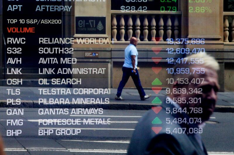 An electronic display showing stocks is seen at the Australian Stock Exchange in Sydney, Australia. Getty Images