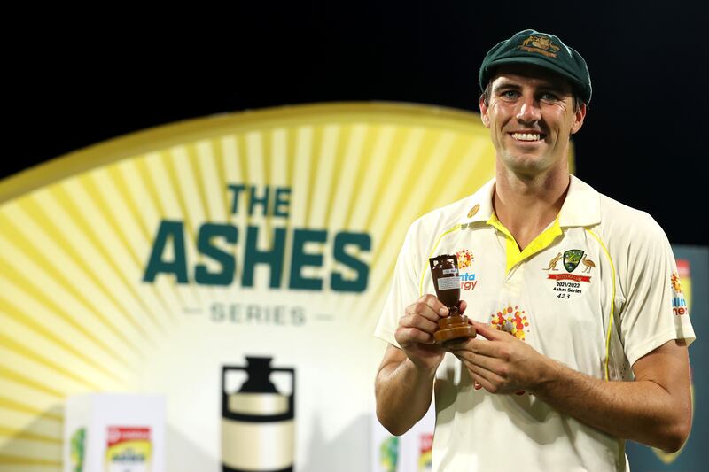 Australia captain Pat Cummins with the Ashes urn. Getty