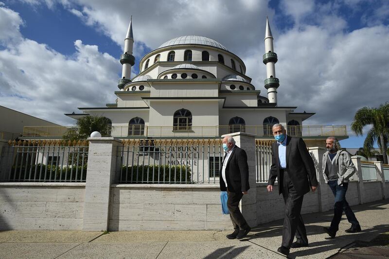 epa08575819 Members of the muslim community leave after celebrating the Islamic holiday of Eid al-Adha at the Auburn Gallipoli Mosque in Sydney, Australia, 31 July 2020. New South Wales has granted an exemption for 400 people to gather at a mosque in western Sydney to celebrate Eid. Eid al-Adha is the holiest of the two Muslims holidays celebrated each year, it marks the yearly Muslim pilgrimage (Hajj) to visit Mecca, the holiest place in Islam. Muslims slaughter a sacrificial animal and split the meat into three parts, one for the family, one for friends and relatives, and one for the poor and needy.  EPA/JOEL CARRETT AUSTRALIA AND NEW ZEALAND OUT