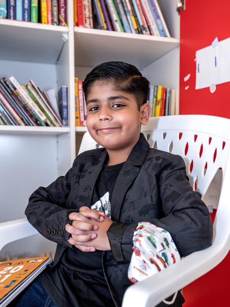 Ayaan Tariq, a 7-year-old in Al Ain has started a free library. He has a collection of around 300-400 books which he keeps in a cupboard. He lends these out to children free of charge. June 22, 2021. Victor Besa / The National.
Reporter: Anam Rizi for News