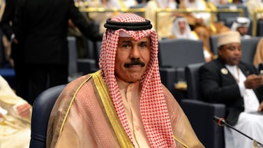Kuwait's Sheikh Nawaf Al Ahmad Al Jaber Al Sabah attends the closing session of the 25th Arab Summit in Bayan Palace in Kuwait City. AP